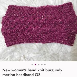 New Women’s Burgundy Hand-Knit Merino Headband Head Wrap OS